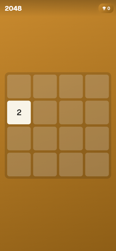 2048 — golden 4×4 grid with starting 2 tile