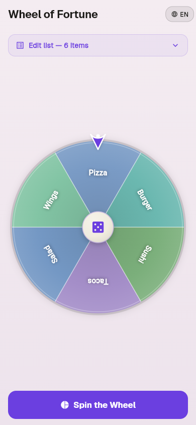 Spin the wheel — colour wedges with custom labels