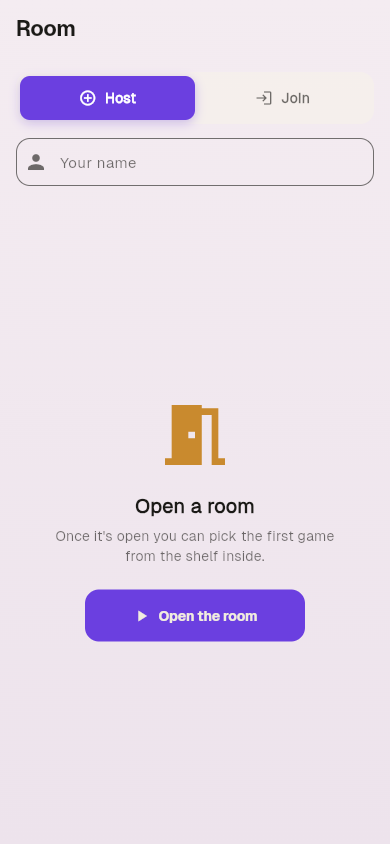 Wi-Fi LAN room lobby — Host / Join + Open the room button